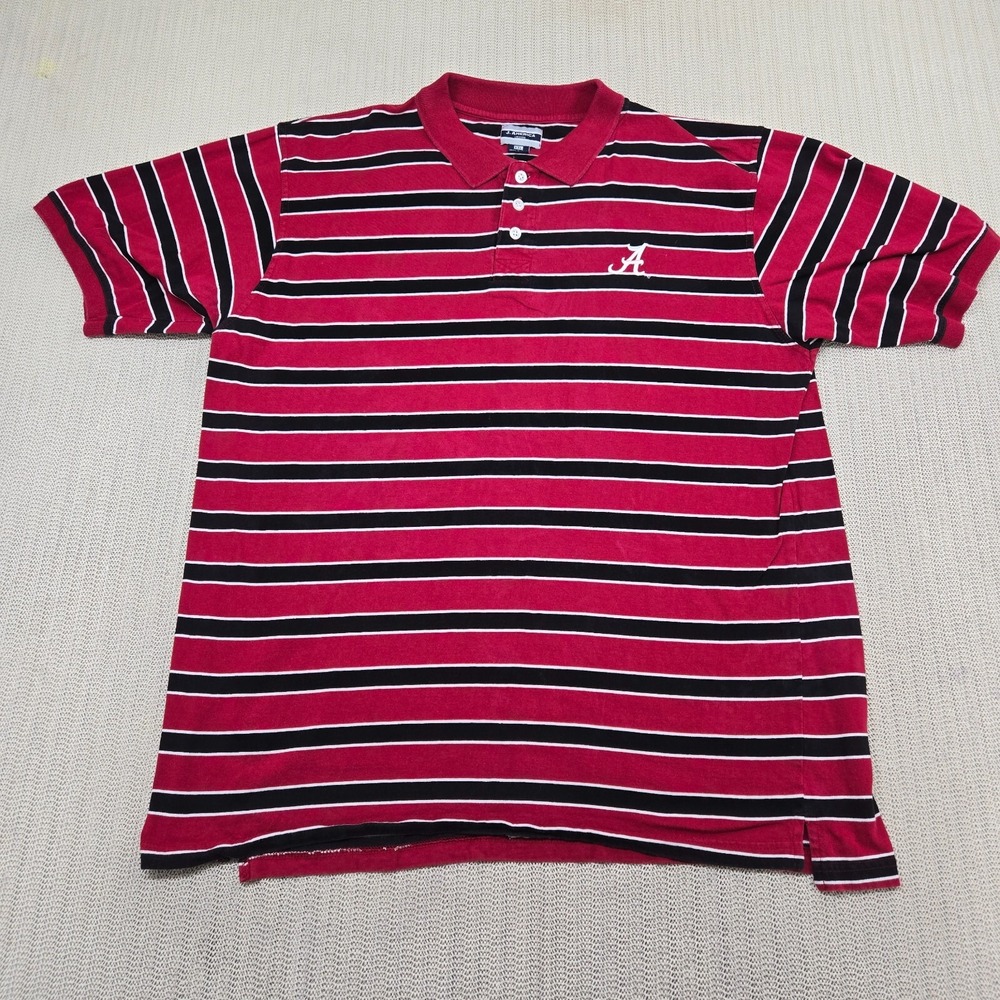 J America Alabama Crimson Tide Polo Shirt Mens 2XL XXL Red Black Stripe Football